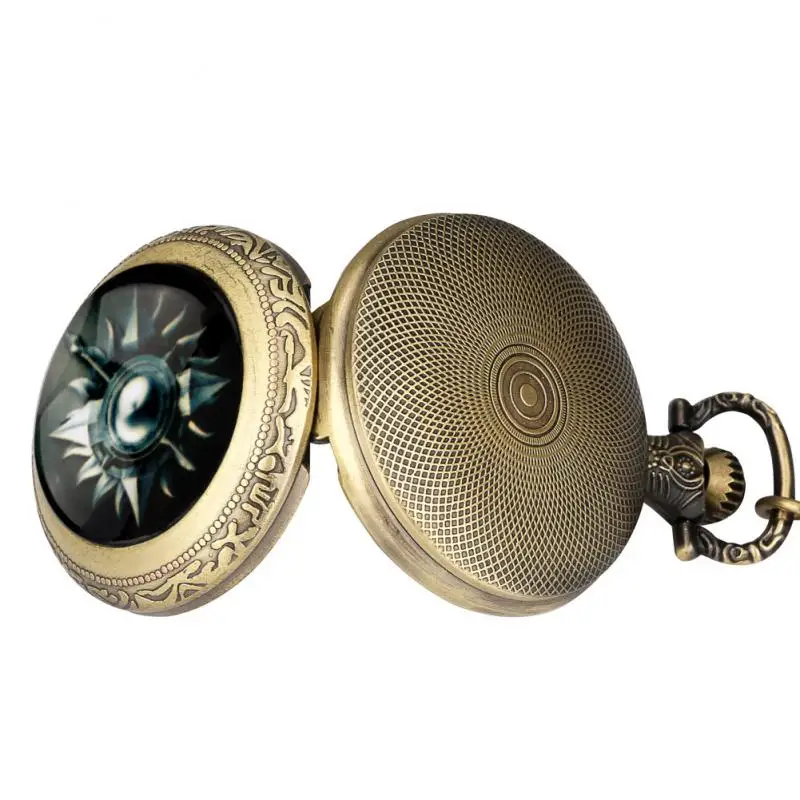 Medium Size Sunspear Design Unbowed Unbent Unbroken Motto Dome Necklace Quartz Pocket Watch Anime Clock Chain Pendant Watches