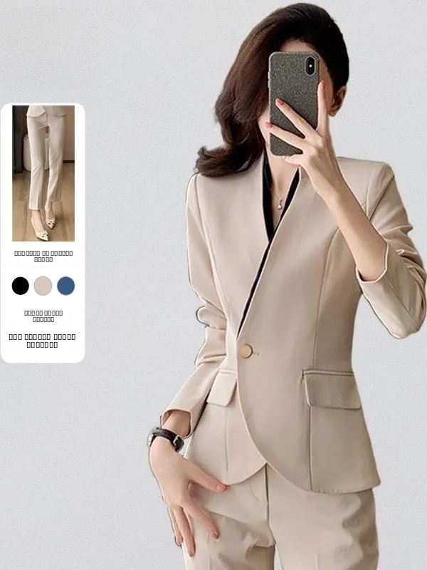 

Ele Women's Autumn Winter Suit Jaet Profional Career Workwear Casual Set Long Sve Polyester Spandex Blend