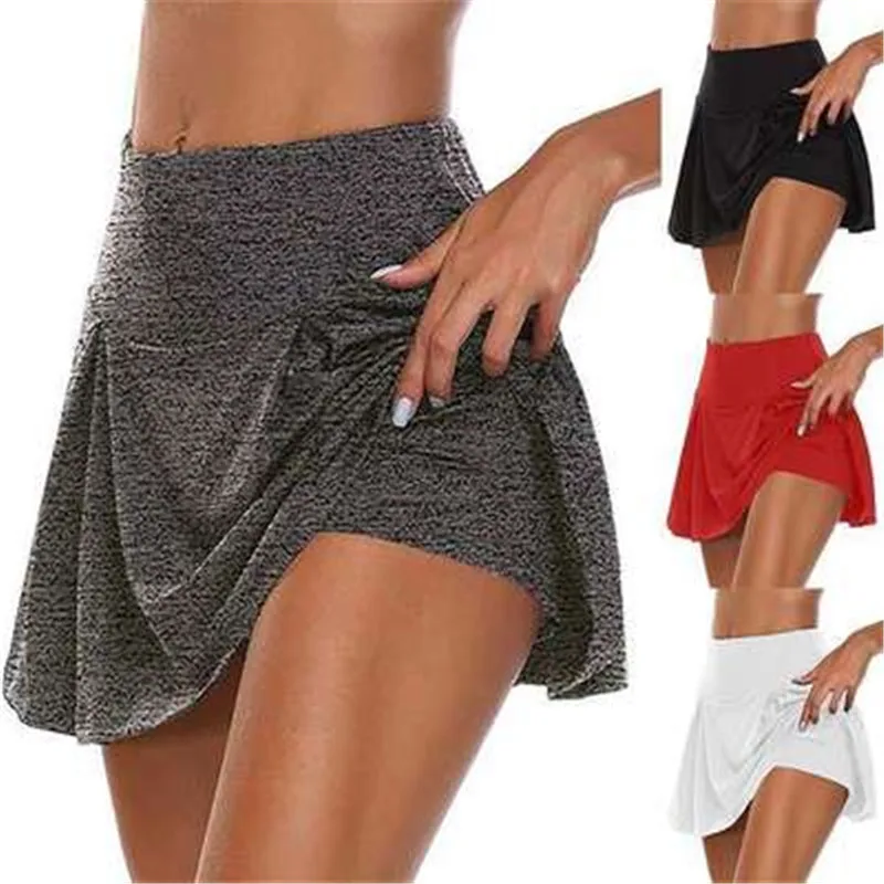 Skirts women new fashion summer style solid color fake two pieces skirts elastic camouflage high waist cheap TXGL025