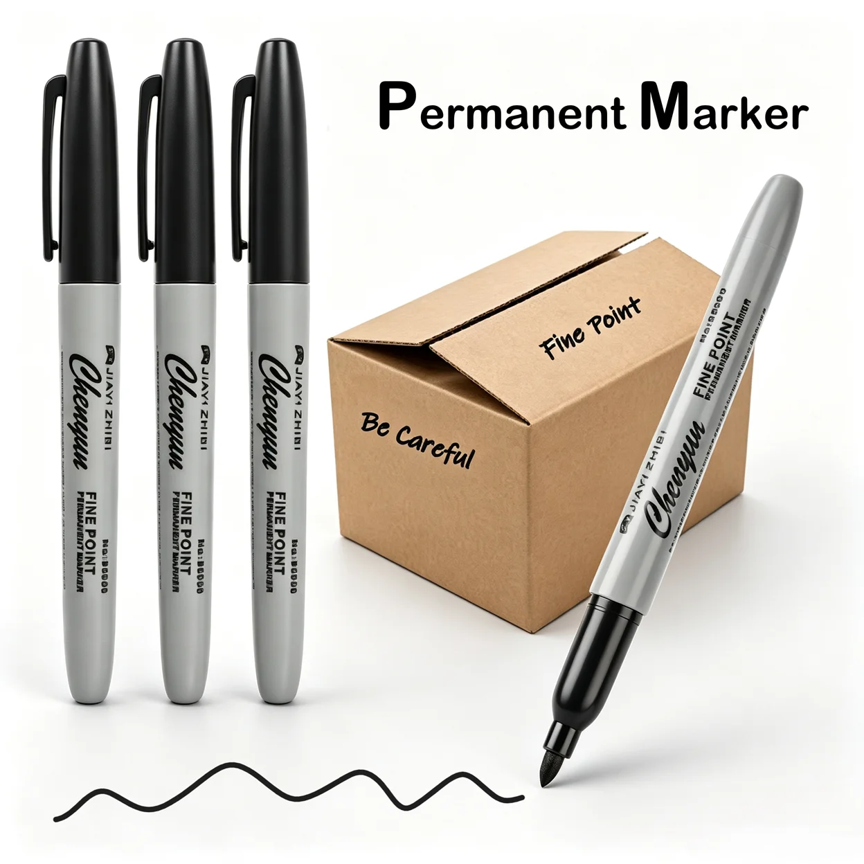 12Pcs Black Fine Point Permanent Markers - Waterproof Quick Dry Marker Pens for Plastic, Metal & Art Drawing