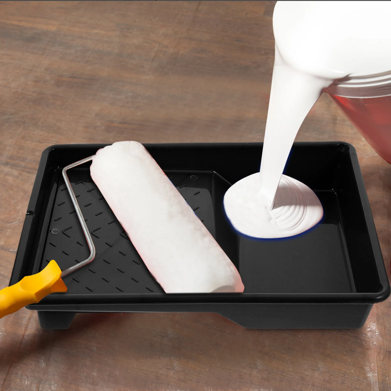 صينية طلاء بلاستيكية عالمية مقاس 9 بوصة، بطانات طلاء دوارة متينة باللون الأسود لملحقات طلاء الجدران