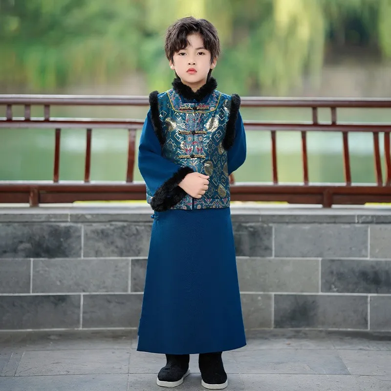 

Winter Hanfu Boys Chinese Traditional Robe Dress School Clothes Ancient Children's Performance Students Modern Prince Hanfu Kids