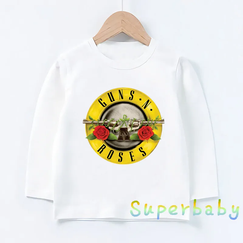 Hot Sale Rock Band Gun N Roses Print Fashion Kids T-Shirts Cool Girls Clothes Baby Boys Long Sleeve T shirt Autumn Children Tops