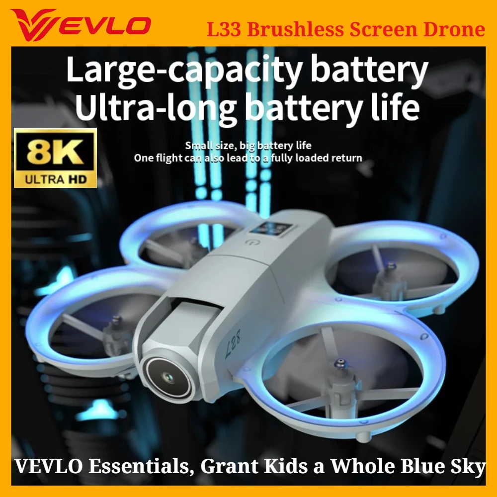 

VEVLO 2026 New L33 Brushless Screen Drone 4K HD Aerial Photography Hovering RC Quadcopter Stunt Aircraft Children's Day Gift VR