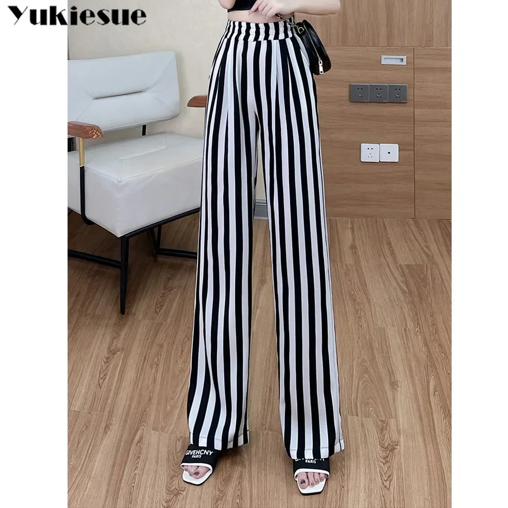 2023 Leopard Loose Trousers Women\'s Elegant Striped High Waist Wide Leg cargo Pants Women Straight  y2k vintage baggy pants