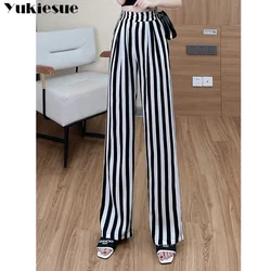 2023 Leopard Loose Trousers Women's Elegant Striped High Waist Wide Leg cargo Pants Women Straight  y2k vintage baggy pants