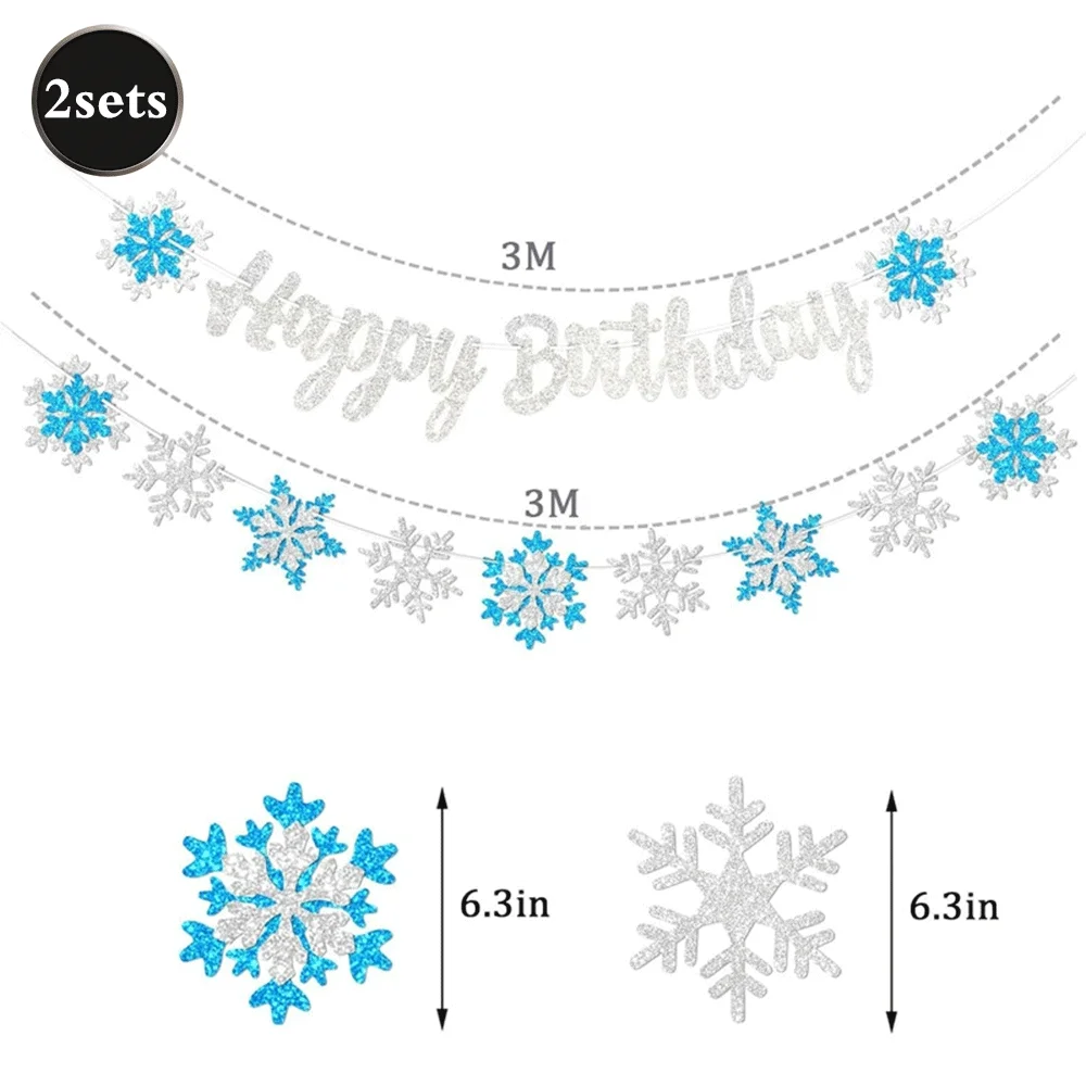 Frozen Birthday Party Supplies Schneeflocken Teller Servietten Tassen Tischdecke Banner Schneefolienballons Swinter Wonderland Dekorationen