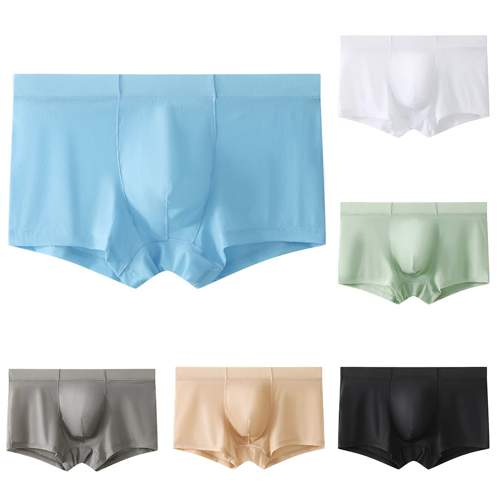 Men Big Pouch U Convex Underwear Ice Silk Seamless Panties Thread Soft Lingerie Breath Comfort Briefs Loose Trunks