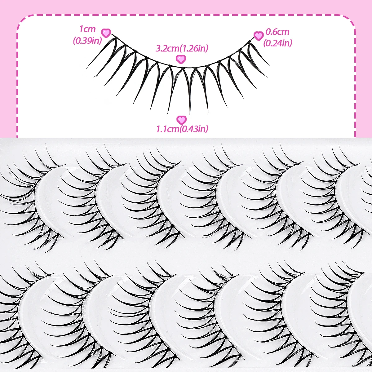 MAGEFY Natural Lashes 10 Pairs Extensions Strip Lashes Natural Look Slender Elongation Eyelashes 6-10mm Cat Eye False Eyelashes