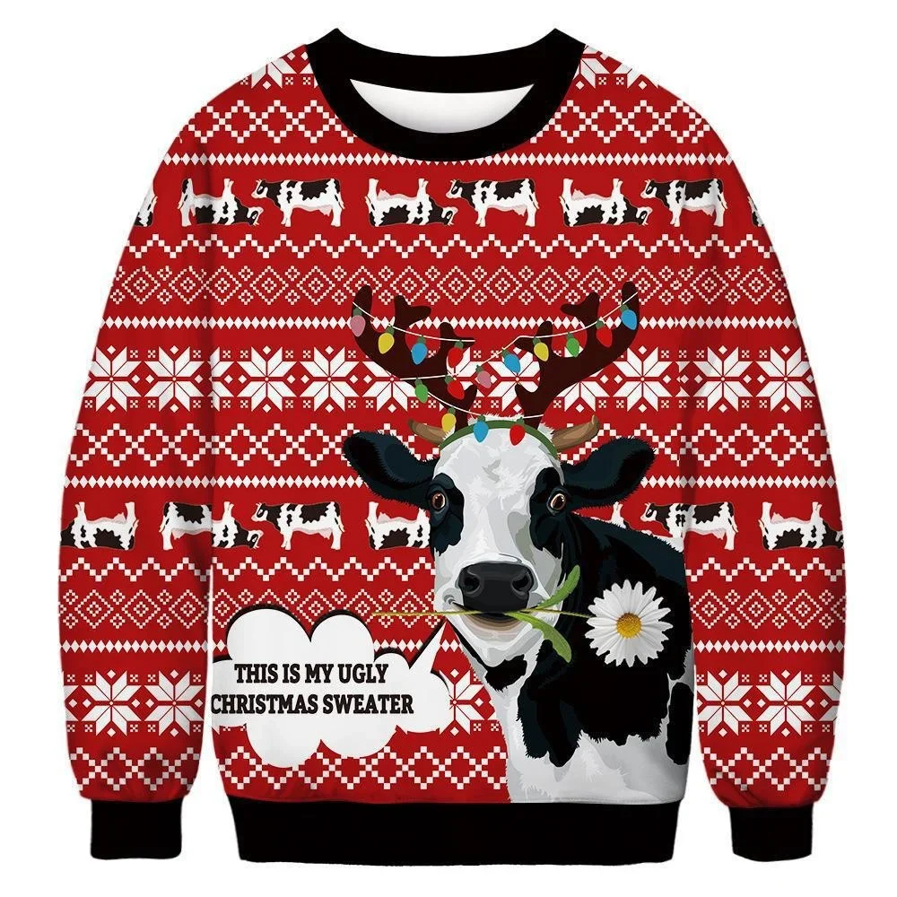 23Men Women Tacky Xmas Sweater 3D Christmas Dog Snowflake Bell Reindeer Santa Printed Holiday Party Jumper Christmas Sweatshirt