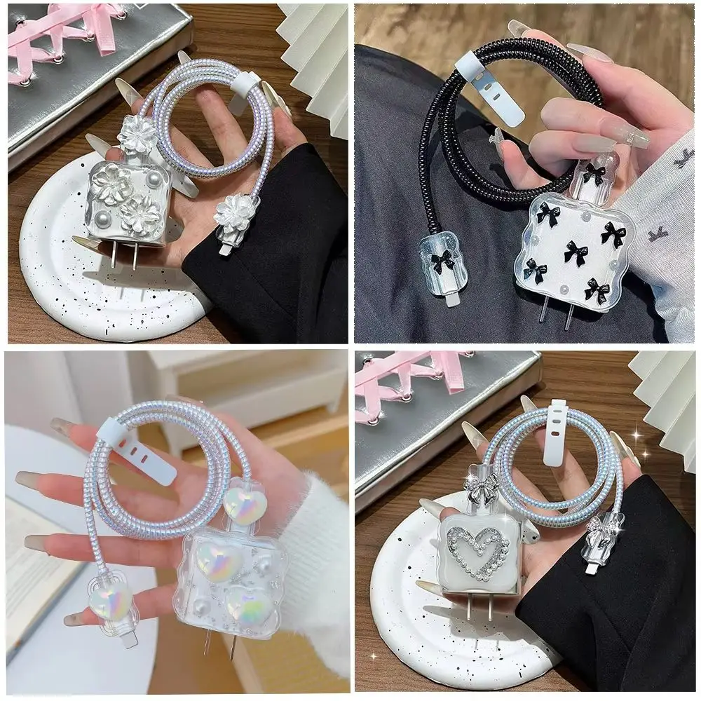 Pearl Butterfly Charger Case For iPhone 17 16 18W 20W US Fast Charging Head Cover Protective Cable Organizer Power Adapter