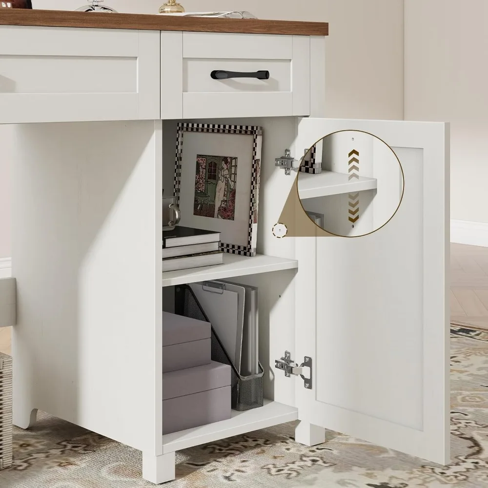 Bureau de direction Farmhouse de 47 pouces, bureau d'ordinateur avec tiroirs et armoire de rangement, bureau d'ordinateur pour poste de travail pour bureau à domicile et goujons