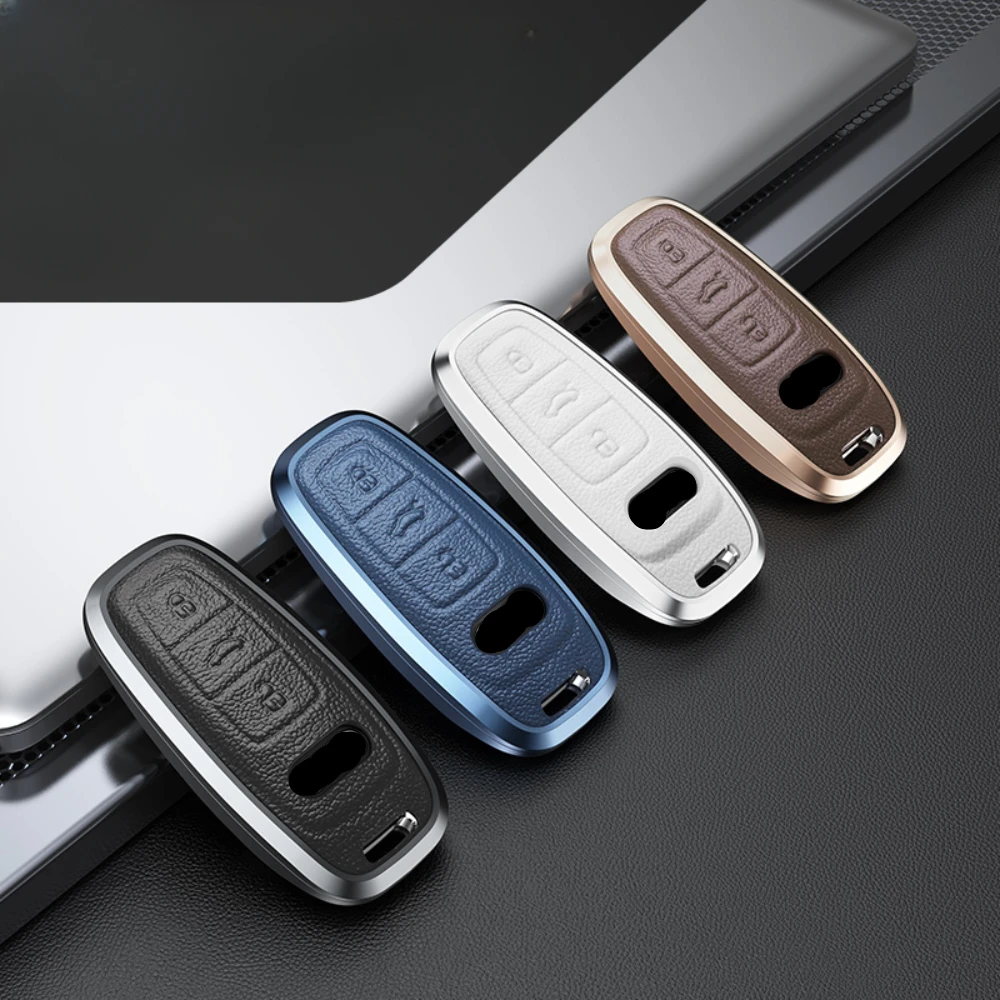 Liga de couro caso chave remota do carro capa titular escudo fob para audi a6 a7 a8 a4 c8 q8 q5 d5 e-tron acessórios durável estilo do carro