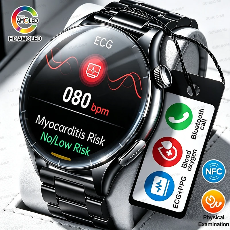 2026New Health Check-Up Smart Watch Men Women ECG+PPG Blood Pressure Blood Oxygen Uric Acid Tracker NFC HD Call Clock SmartWatch