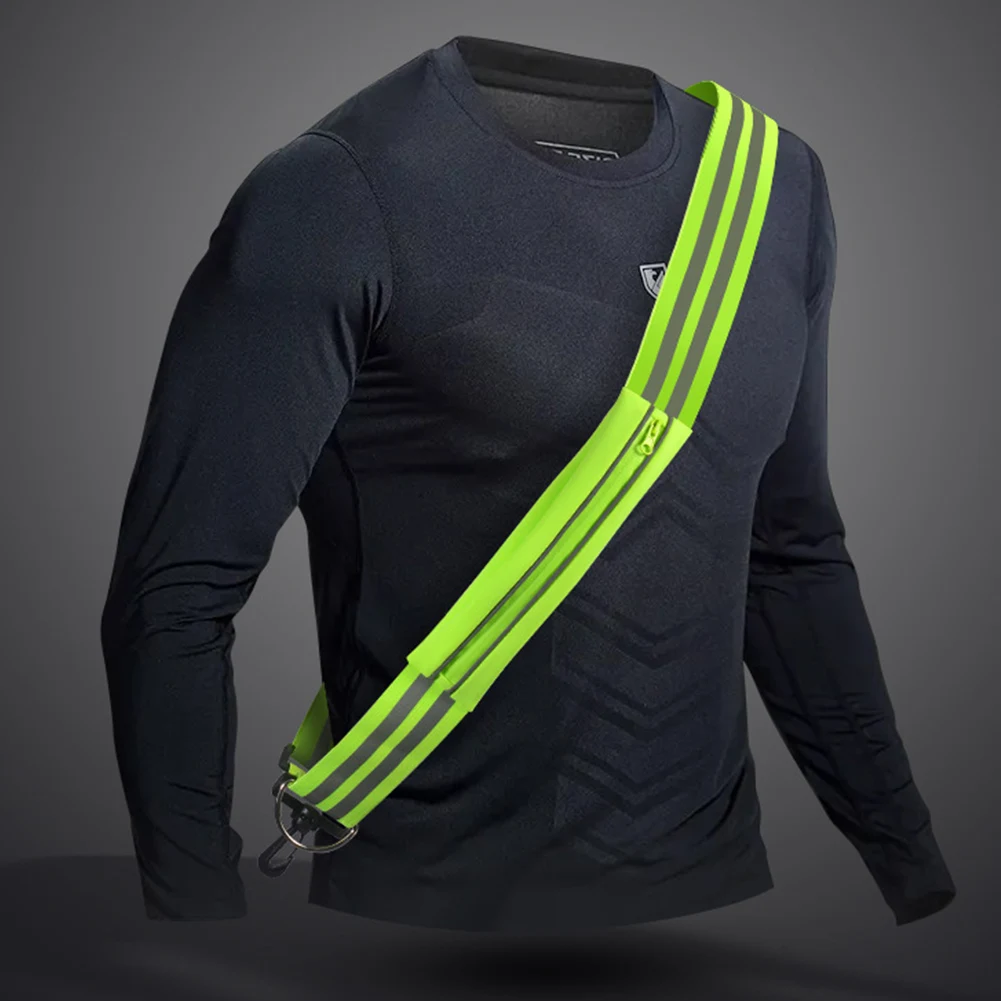 Reflective Shoulder Strap Reflective Belt Adjustable Running Belt with Pouch Elastic Belt High Visibility for Night Activities