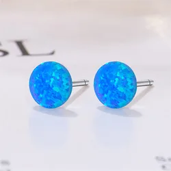 Mens Rainbow Blue White Fire Opal Earrings For Women Silver Color Small Round Birthstone Stud Earring Wedding Party Jewelry Gift