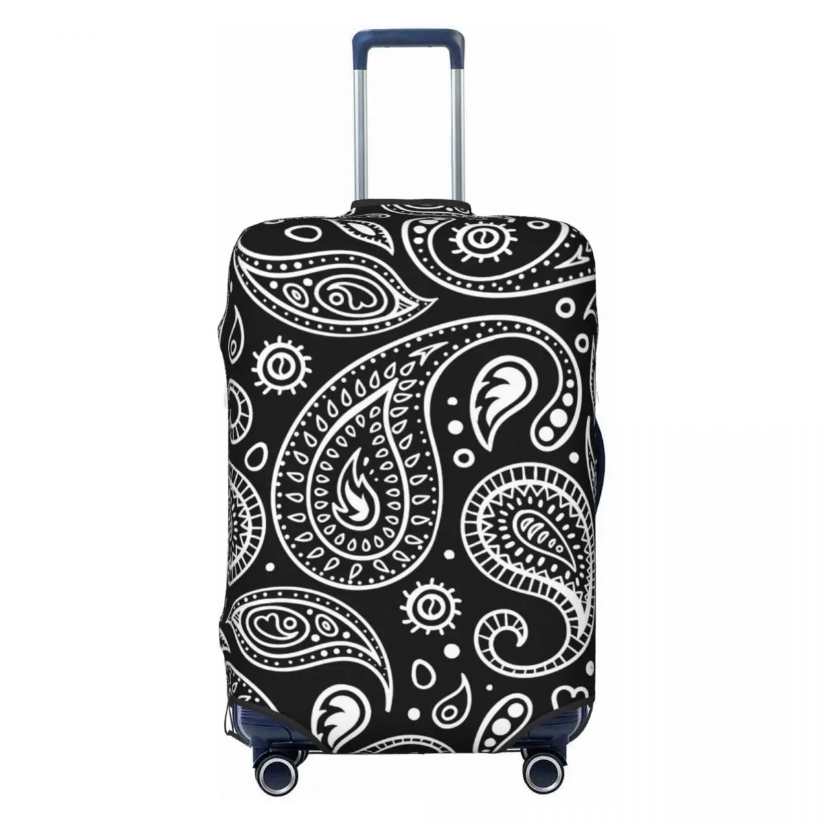 Paisley Design Suitcase Cover Vacation Black and White Elastic Luggage Accesories Cruise Trip Protection