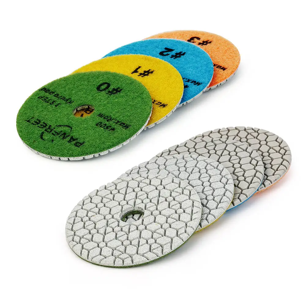 

4-дюймовые 3-ступенчатые алмазные полировальные подушечки для гранита, мрамора, бетона, зернистости 1/2/3, полировальные подушечки для камня на липучке