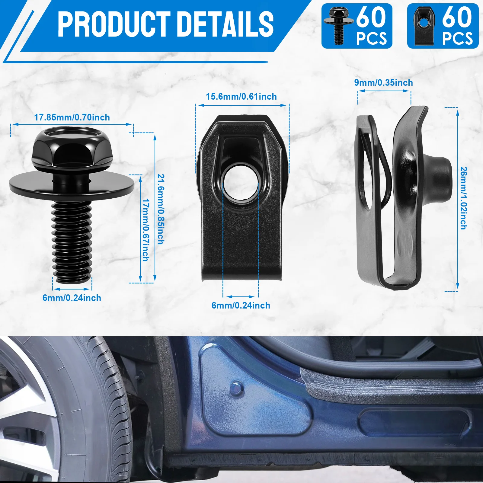 Body Bolt Kit M6 U Nut Clip Kit Fender Bumper Fastener Radiator Support Body Panel Retainer For Car Trim Repair 120PCS