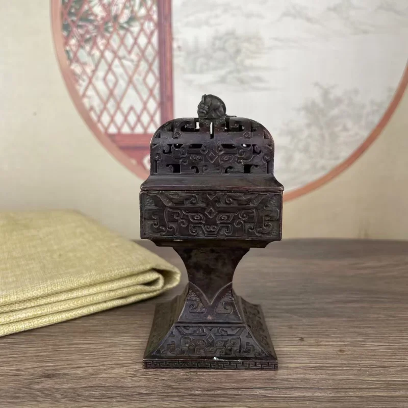 

Antique Copper Alloy Square Pixiu Incense Burner Ornament Hollow Incense Burner Home Decor Tea Table Craft Copper Display Antiqu