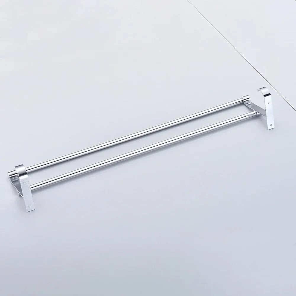 Towel Hanger Bars 40-60CM 2 Pole Punch-Free Shower Clothes Hanging  Wall Rack Silver Aluminum Holder Hook Bathroom Accessories