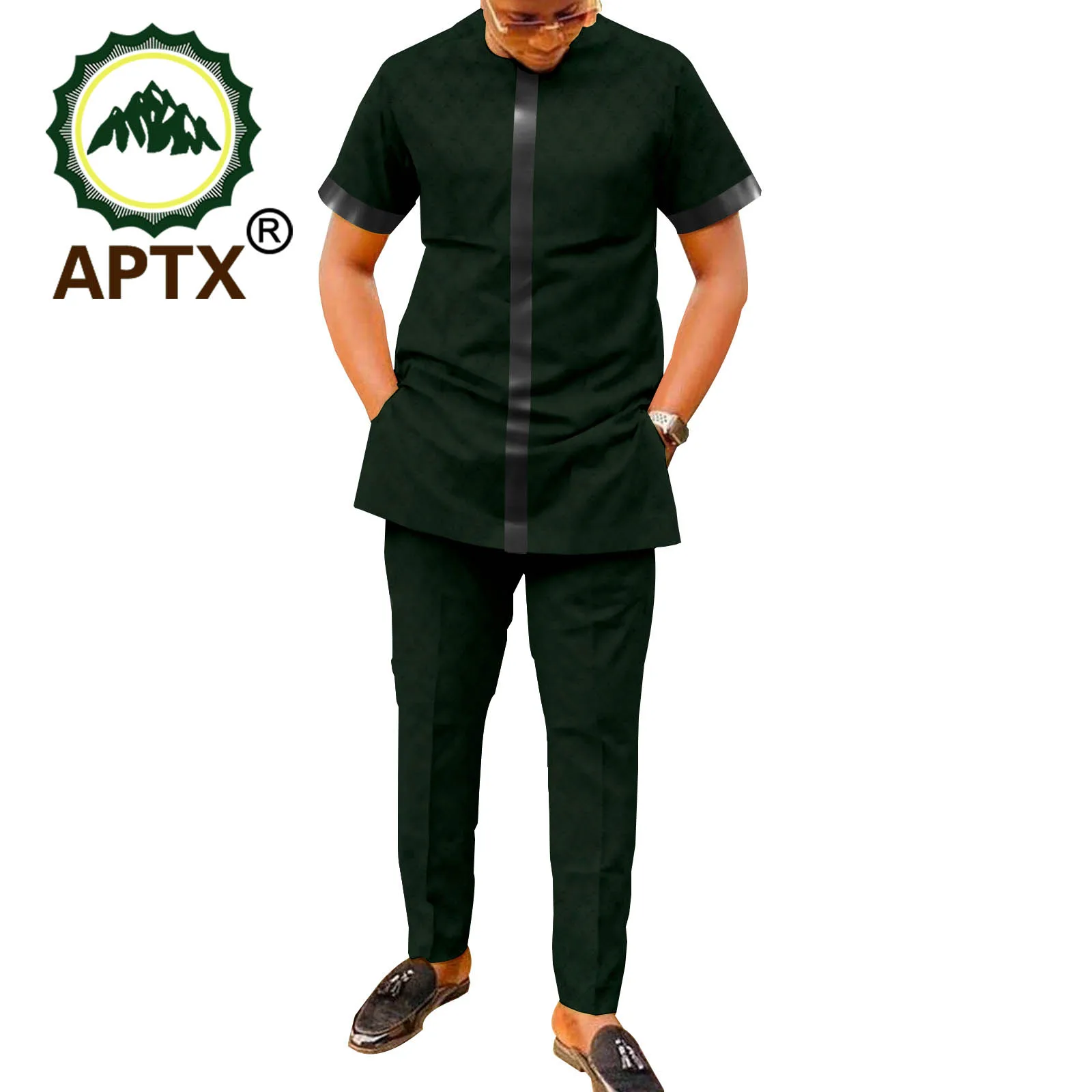 APTX High-end Custom Men's Summer Round Neck Short Sleeve Printed African Ethnic Style Casual Men's Suit A2216067