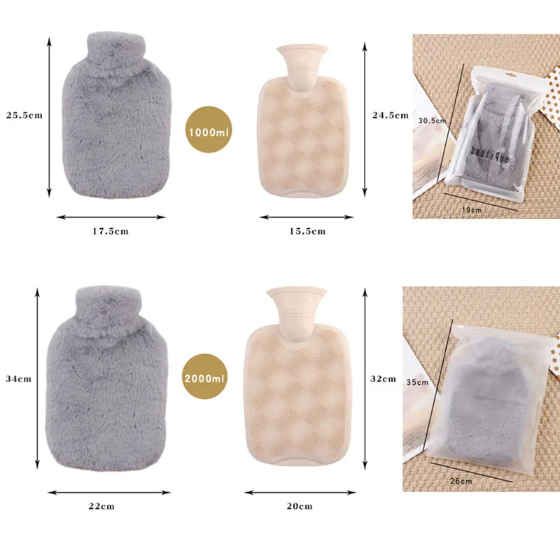 Winter Hot Water Bottle Plush Cloth Set Thermal Water Bag Hand Warmer PVC Water Heating Hand Bag Water Heating Hand Warm Belly