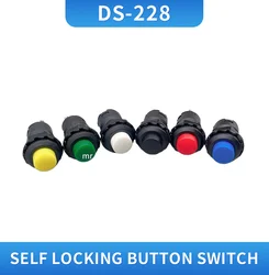 1Pcs Self locking button DS-228 DS228 12mm  Lock Latching OFF- ON Push Button Switch maintained pushbutton switches