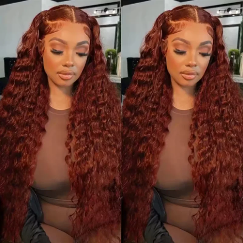 

Красновато-коричневые глубокие волнистые парики с кружевной вставкой 13x4 13x6, парики из натуральных волос с глубокими волнами, окрашенные парики из натуральных волос с кружевной вставкой