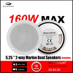 GUZARE 4 / 5.25-Inch Marine Speakers Boat Waterproof(2 Size Available) for UTV ATV Golf Cart / ( Expand Cable Option Available)