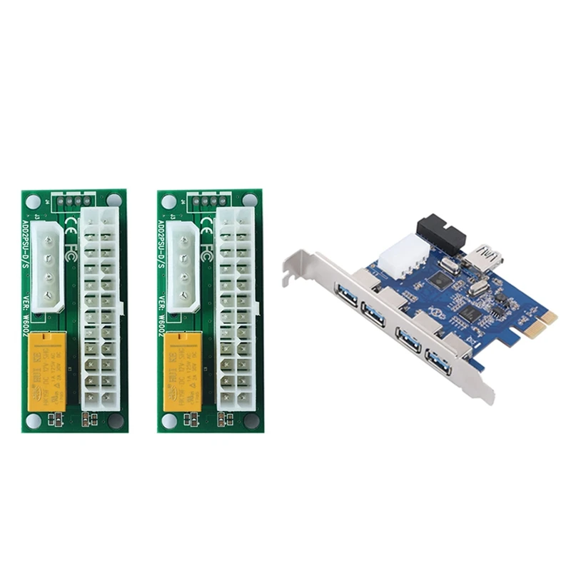 1 Pcs Rear USB3.0+Built-In 19PIN 4PIN USB3.0 5Gbps Desktop Expansion Card & 2 Pcs 4Pin Interface Synchronization Boards