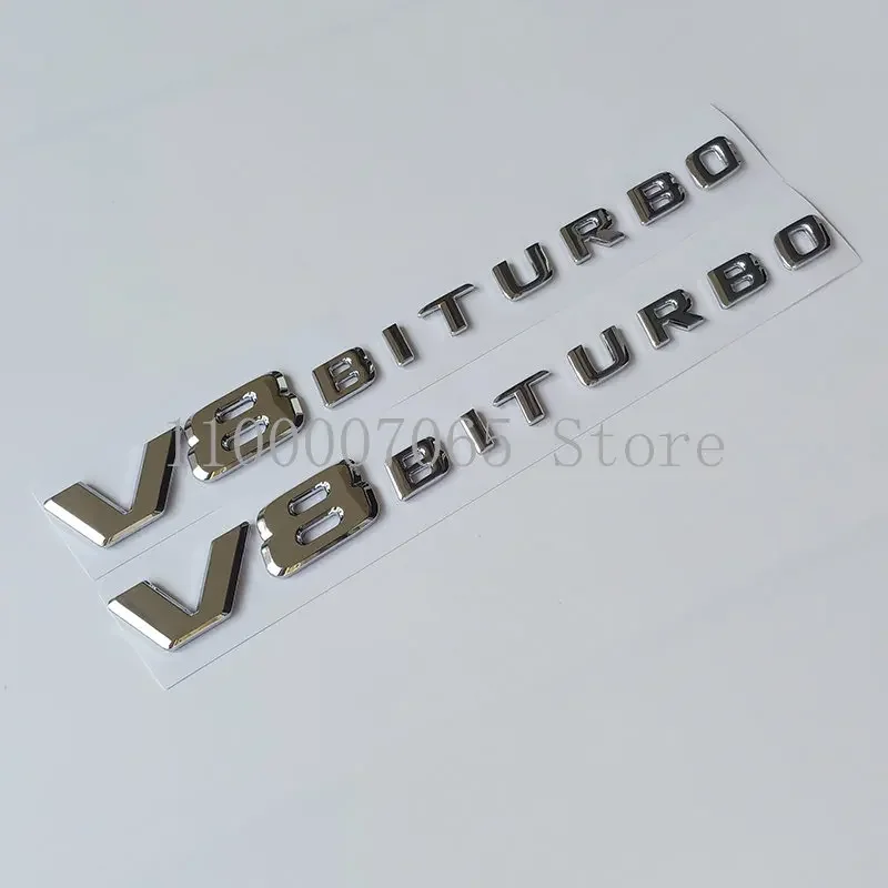 2017 Newest Chrome Flat Letters V8 Biturbo ABS Emblem for C63 G63 G65 GLS63 GT63 Car Fender Nameplate Logo Sticker