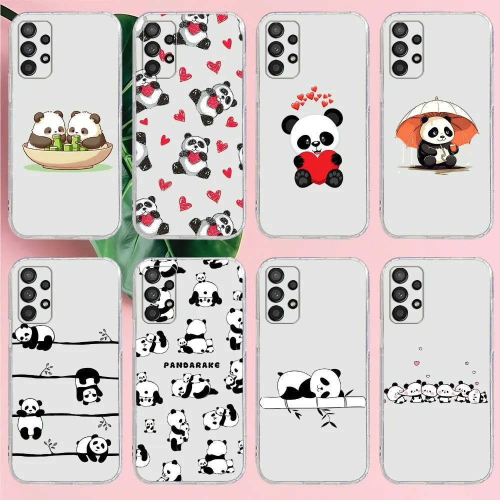 Cute Paint Panda Phone Case For Samsung Galaxy A52 A12 A51 S21 Edge S22ULTRA S23 S20LITE Plus Ultra Transparent Cover