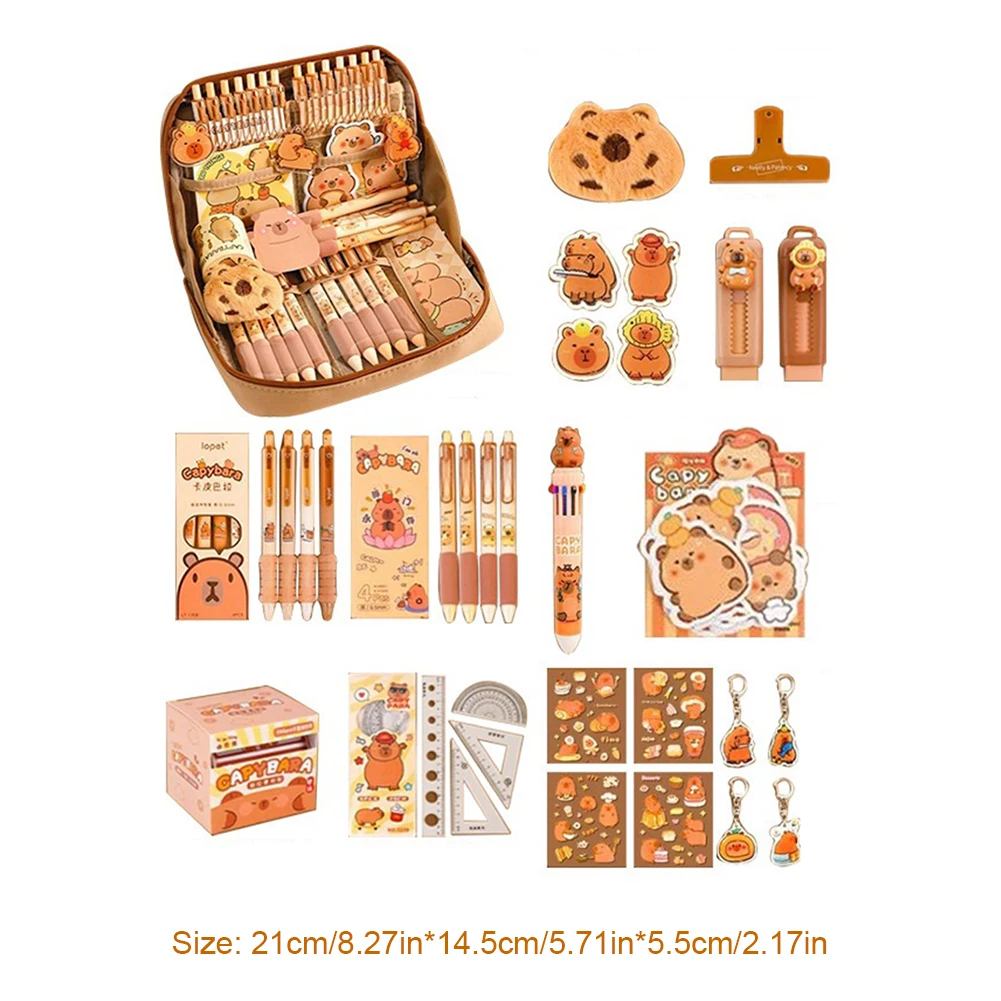 Estojo de lápis Capivara fofo com todas as coisas Conjunto de papelaria Capivara presentes grandes