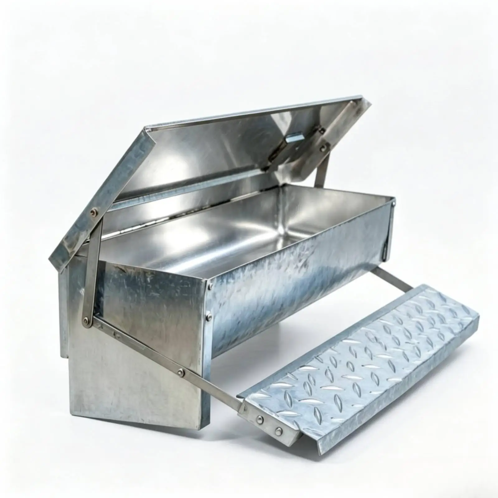 Automatic Poultry Feeder Trough Galvanized Steel Treadle Lid Chicken Feeding Container for Backyard Birds Outside view 2