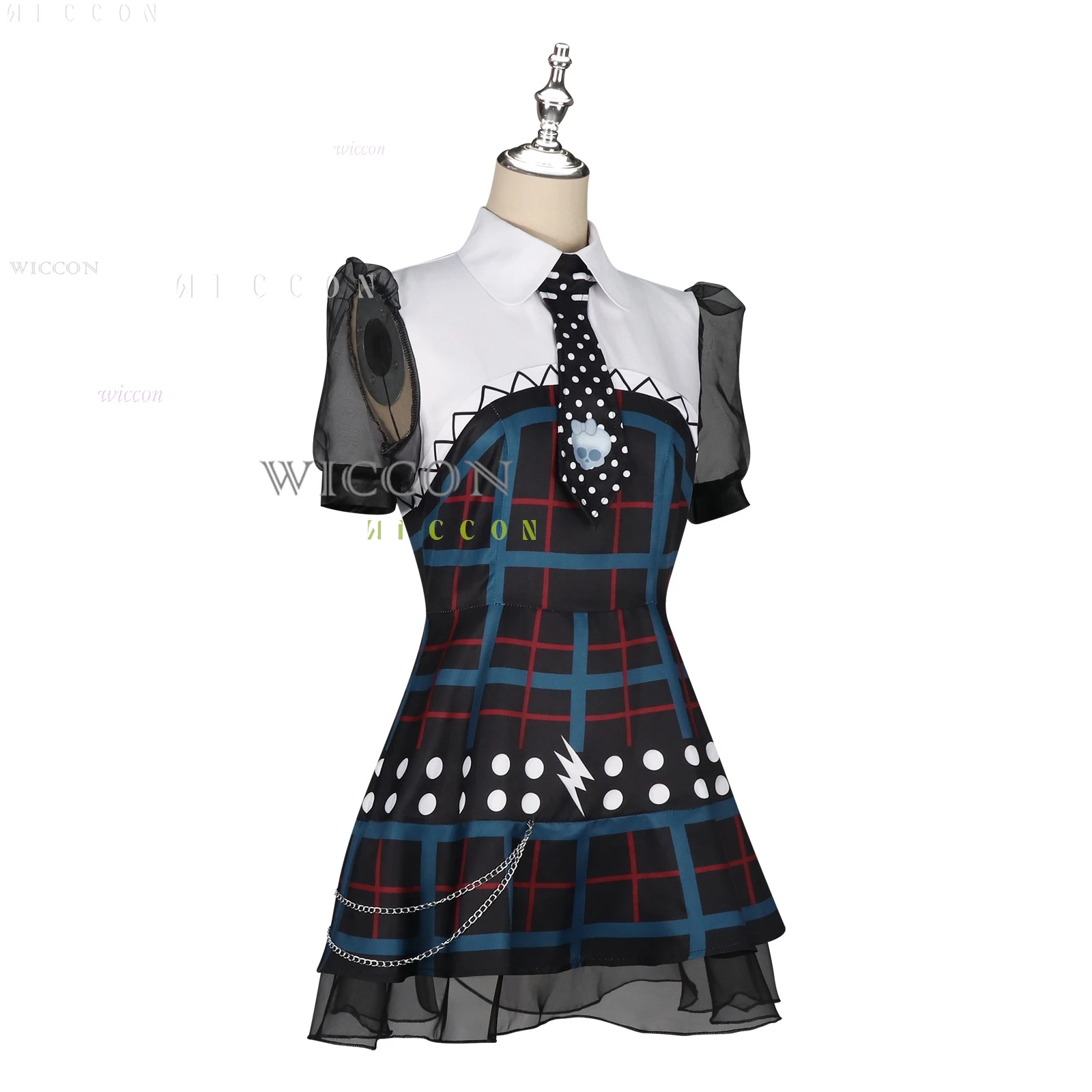 Christmas Frankii Cosplay Costume Wig Monster Zombie Anime Cosplay Clothing Dress Blue Plaid Women mujer cosplay costumes