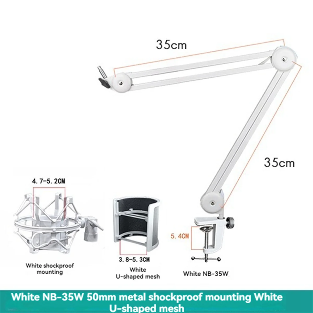 A14M Mic Arm Stand for Recording,Podcasting,Adjustable Suspension Boom Scissor Arm Stand with Filter,Shock Mount White