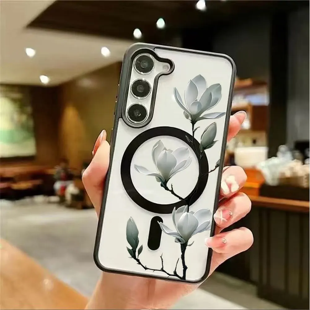 Floral Theme Trendy Magnetic Wireless Charging Phone Case For Samsung Galaxy S26 S25 S24 S23 S22 Ultra Plus FE Anti-Drop Cover - view 5