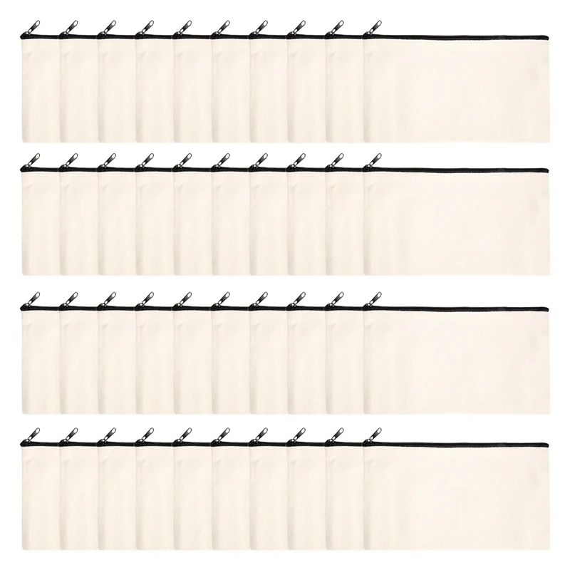 40Pcs Canvas Zipper Bag Pencil Case Cosmetic Bag Blank Bag DIY Craft Bag Cosmetic Bag Cosmetic Bag DIY Craft School