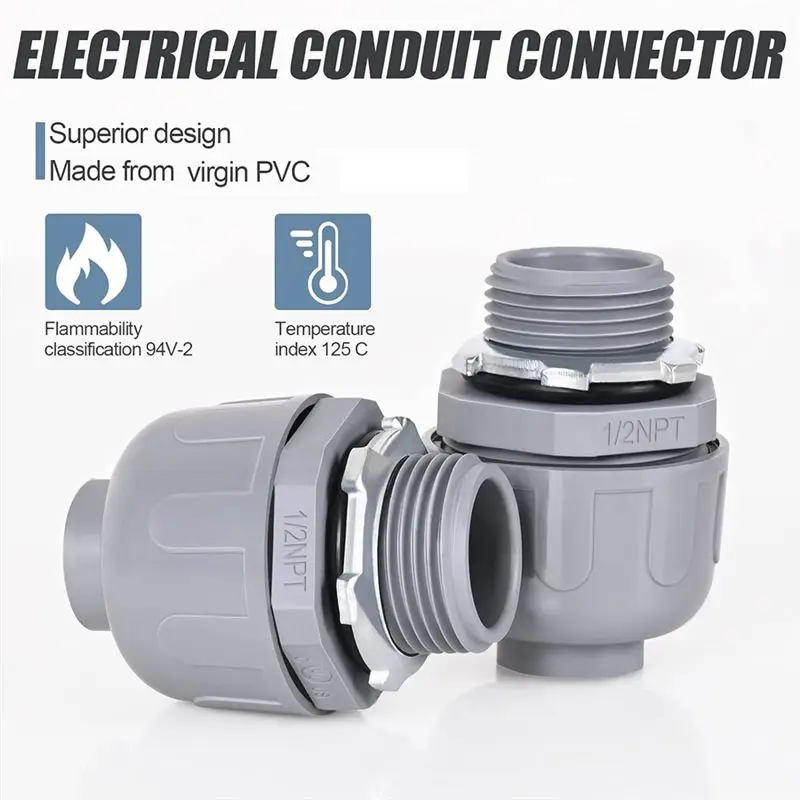 B50C 30 Pcs 1/2 Inch Liquid Tight Connector PVC Electrical Conduit Fittings Connector Flexible Conduit Connector For Home