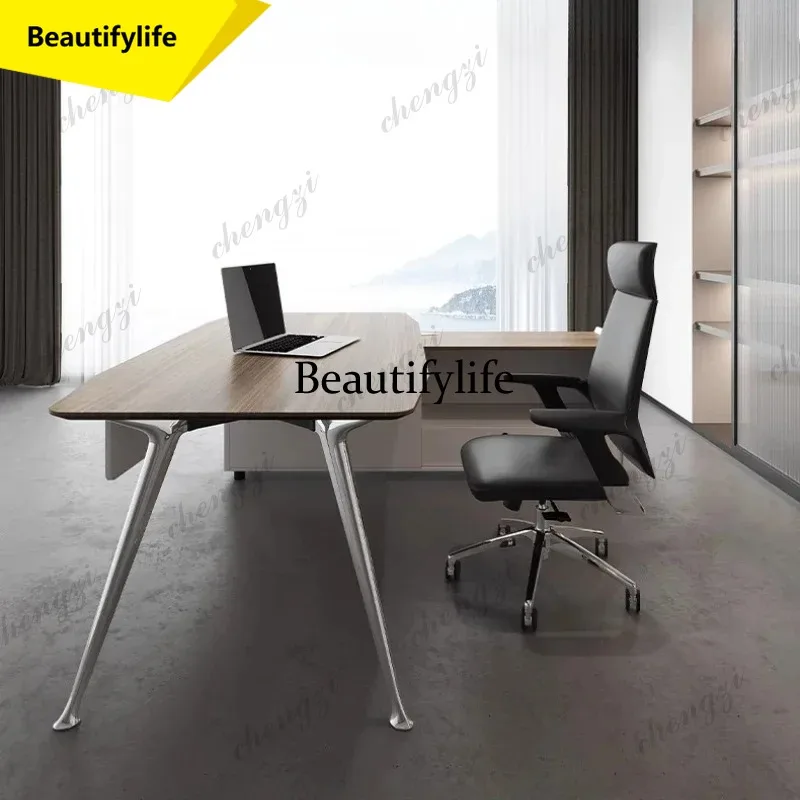 M9344 Strong Brown Executive Desk Asthetic Leg Support Luxury Wood Cheap Office Desks Modern Large Mesa De Escritorio