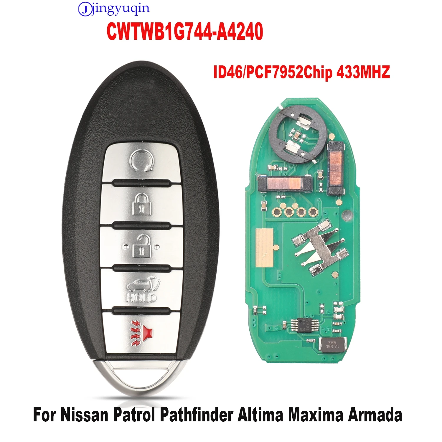 

Jingyuqin дистанционный ключ от автомобиля для Nissan Patrol Pathfinder Altima Maxima Armada CWTWB1G744 A4240 id46/PCF7952CHIP 433 МГц