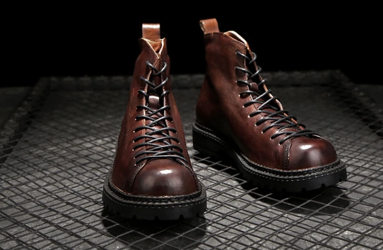 Men's Medieval Vintage Casual Short Boots Brown Cowhide High-Top Shoes Outdoor Desert Comfort Boots Themed Party Cosplay Shoes