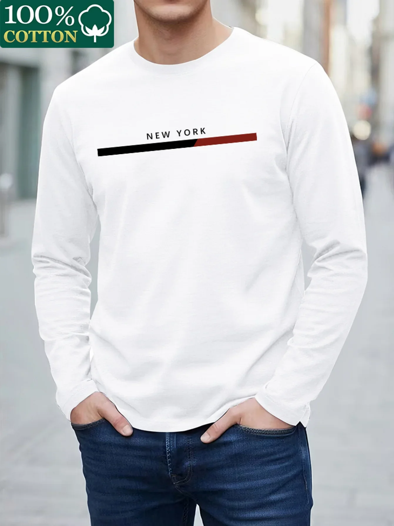 100 Cotton Autumn Long Sleeve T Shirt Simple Printed Round Neck Top Comfortable Wear Essential For Outdoor Leisure Sports Machi