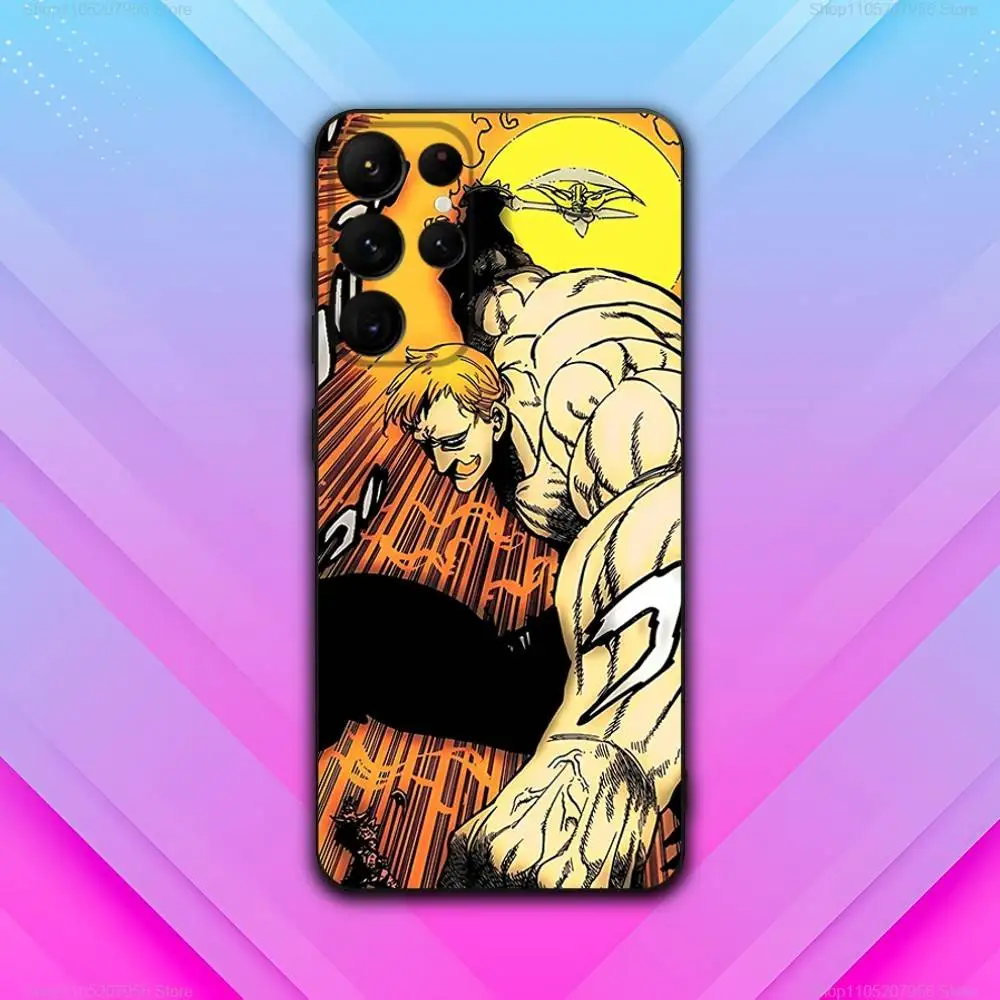 E-Escanor Comics Arrogant untuk Samsung S30,S25,S24,S23,S22,S21,S20,Fe,Lite,5G,Ultra,Plus, Casing Ponsel Hitam Ultra Tipis