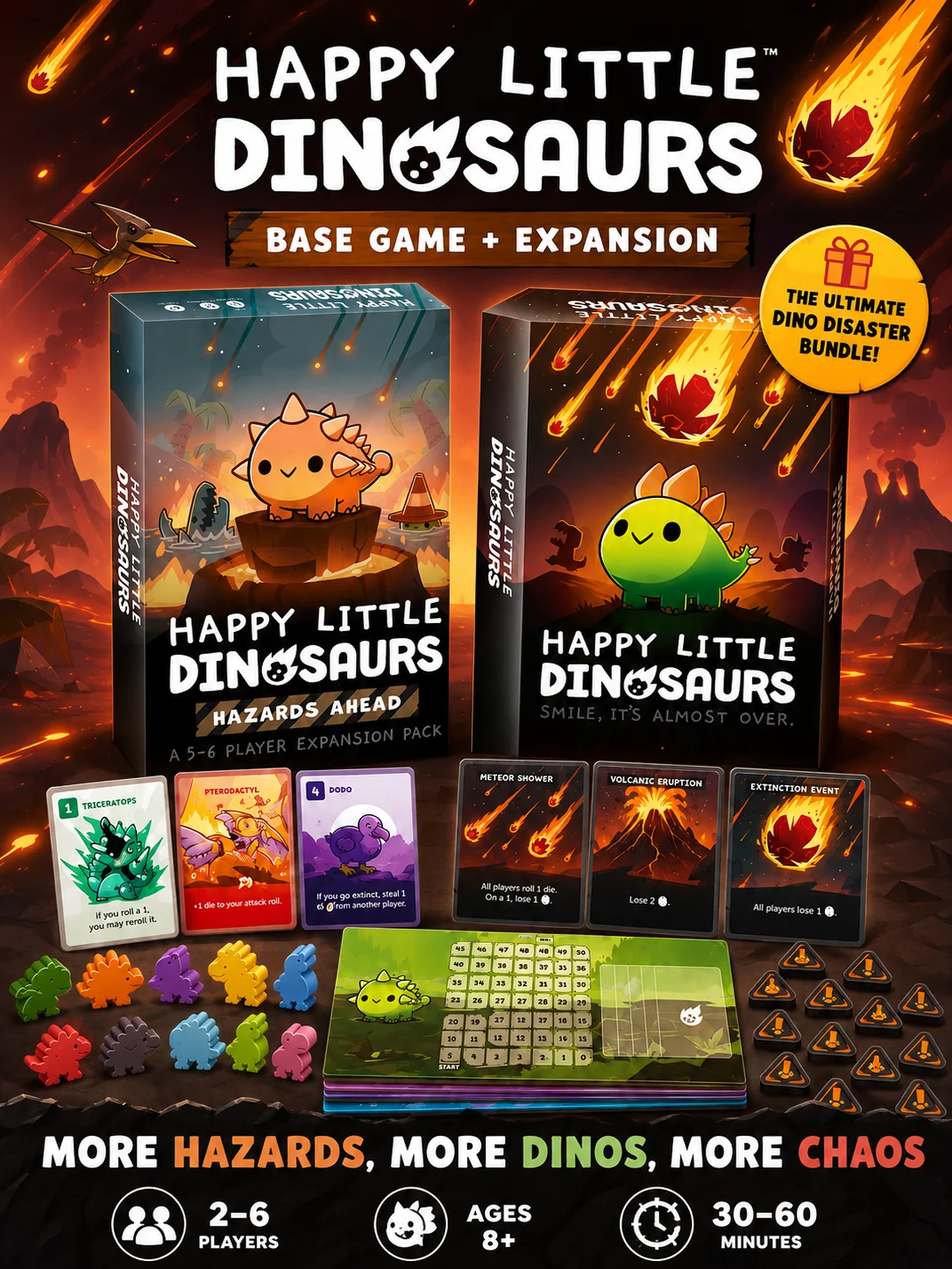 Happy Little Dinosaurs Base Game & Expansion Bundle Family Card Strategy Party Game for 2-6 Players English