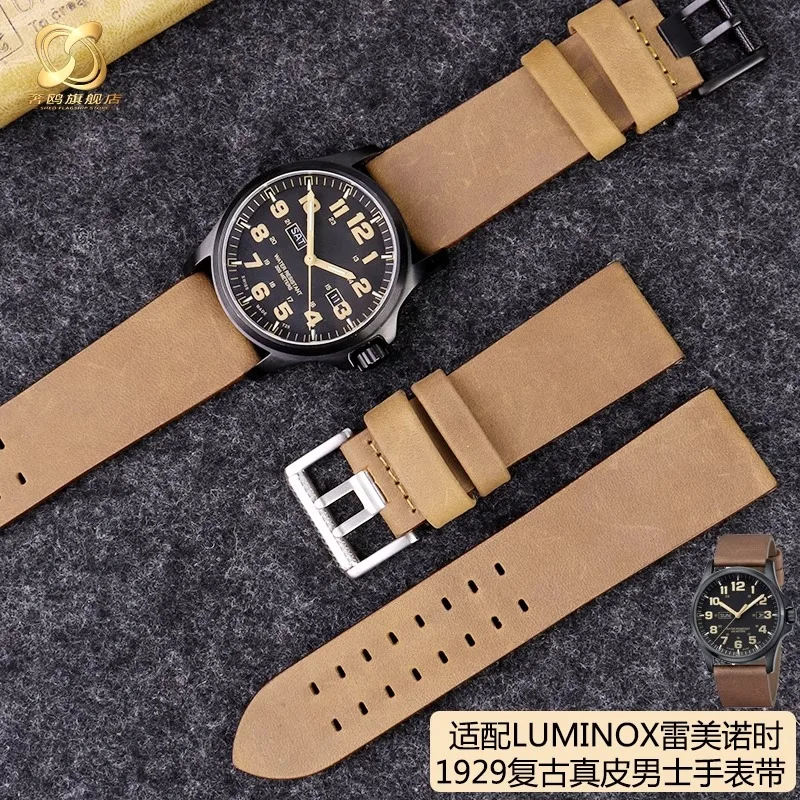 For Luminox 1929 1925 1927 Vintage Leather Watch Strap 26mm Brown Wristband High Quality Retro Bracelet Outdoor Sport Watchband