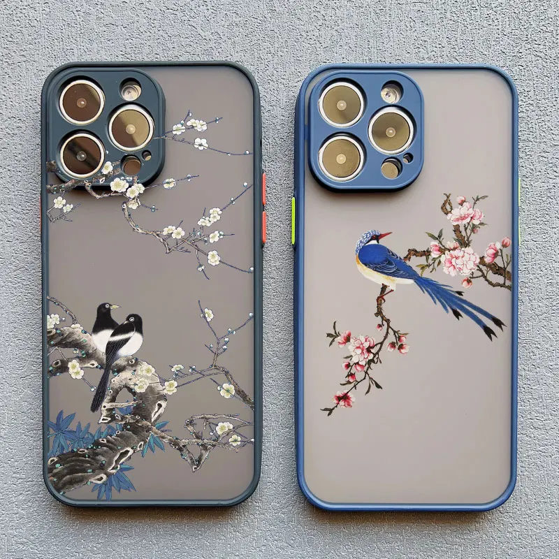 Birds Watercolor Painted Pattern Phone Case For iPhone 12 13 mini 17 16 11 14 Pro Max X XR XS 15 Plus Shockproof Flower Cover