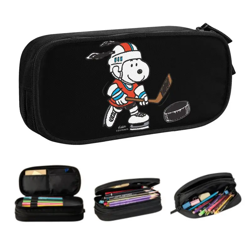 Custom S-Snoopys Hockey Cute Pencil Case Boy Girl Large Capacity Pencil Bag Pouch Students Stationery