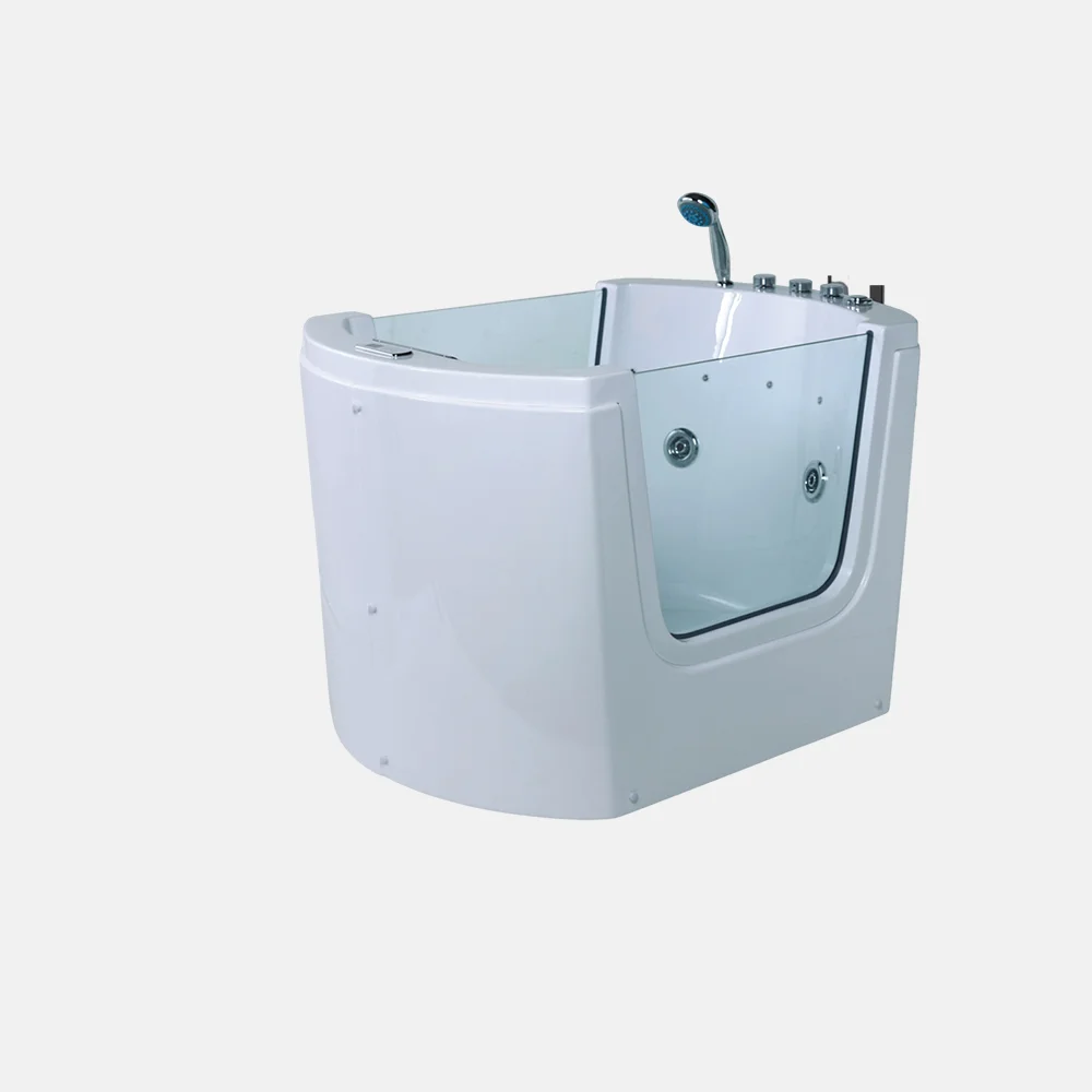 

Modern White Acrylic Freestanding Baby Bathtub Eco-Friendly Design Oval Transparent Door Includes Drainer for Soaking Bathroom